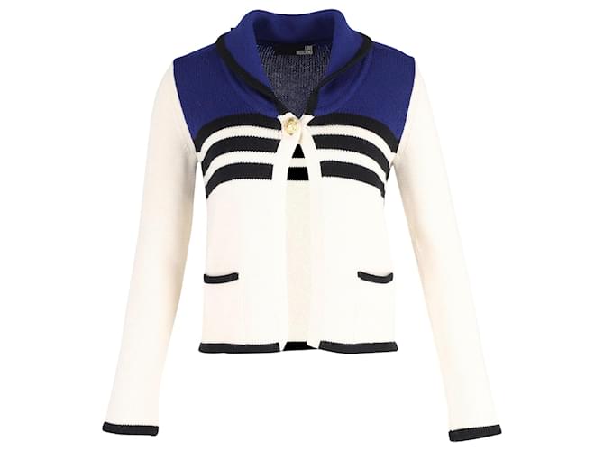 Love Moschino Sailor Style Cardigan in White and Blue Wool Cream  ref.898525